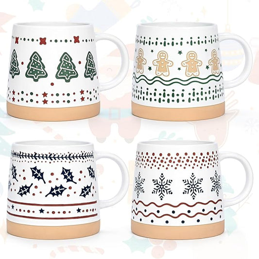 Homlouue Christmas Mugs Set of 4, Merry Christmas Mugs, Holiday Mug, Holiday Coffee Mugs, Xmas Gifts for Friends Family Coworker, 14 Oz