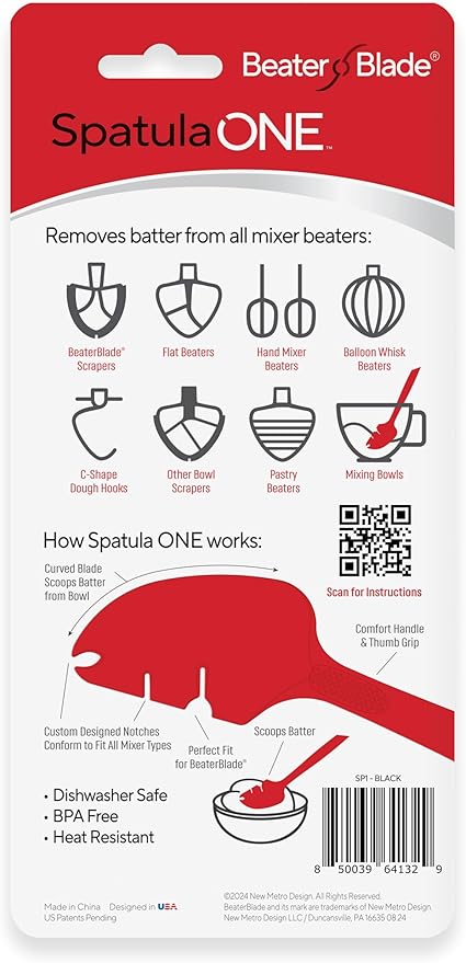 Silicone Spatula ONE Mixer Beater Scraper and Spatula, Cherry Red