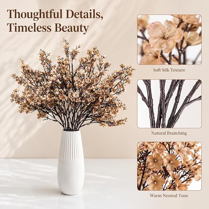 Mandy's Light Brown Artificial Baby’s Breath Flowers 6 Bundles Silk Gypsophila, 18.5 Inch European Style Modern Home Decor Centerpiece, Neutral Wedding Flower Arrangements