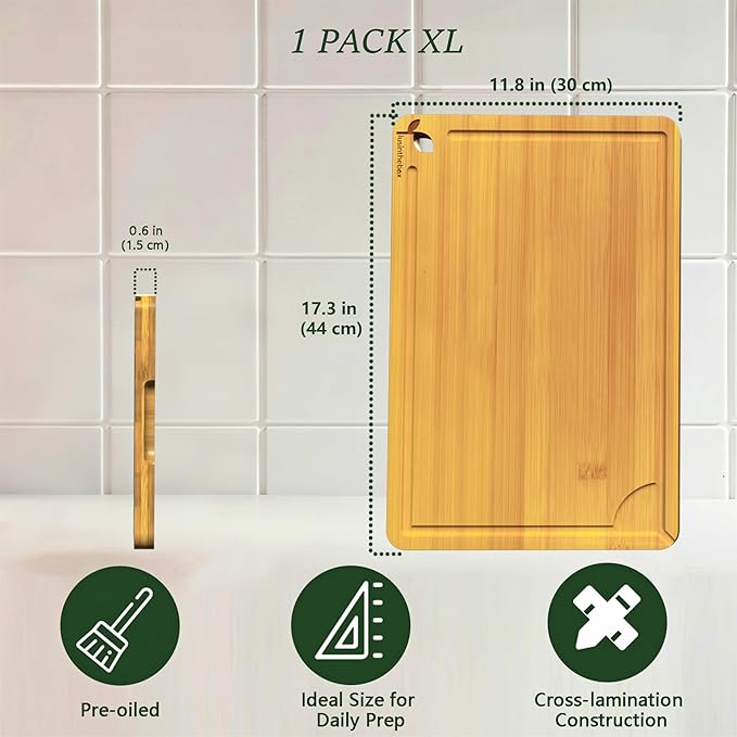 Bamboo Cutting Board Set with Holder, Wooden Chopping Boards for Kitchen Meal Prep, Compact Cutting Boards for Small Kitchen, Apartment and Daily Cooking