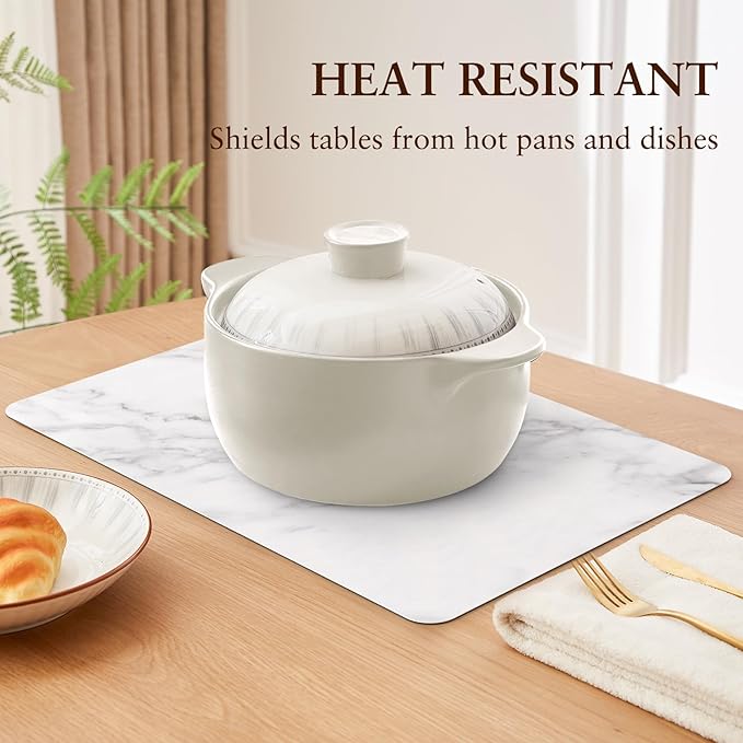 QiyI Placemats Set of 6, 12x18 Inch Faux Leather Place Mats for Kitchen Dinning, Heat Resistant Anti Slip Table Mats, Waterproof Wipeable Washable Placemat Party Table Décor, White Marble
