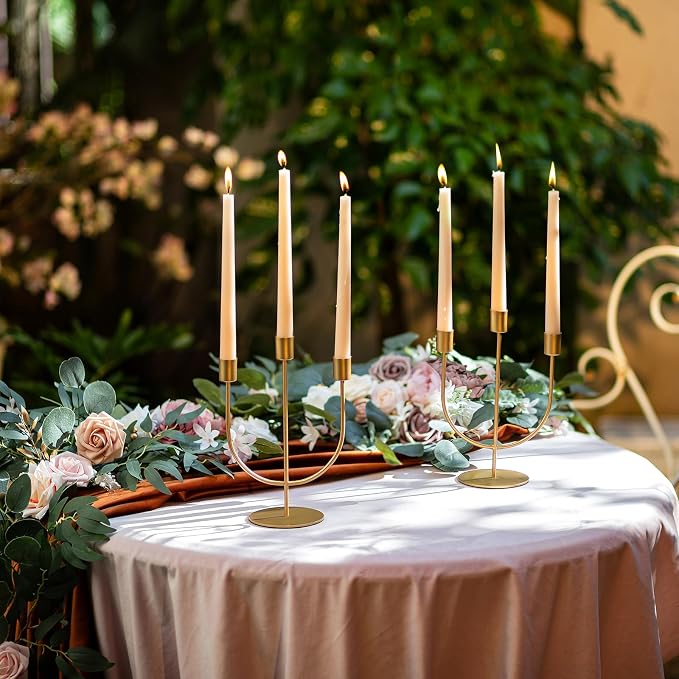 Sziqiqi Gold Candlestick Candle Holders - Candlesticks Candelabra Centerpiece for Tables 3-stem Taper Candle Holder Metal Candleholders for Christmas Wedding Fireplace Mantle Decorations