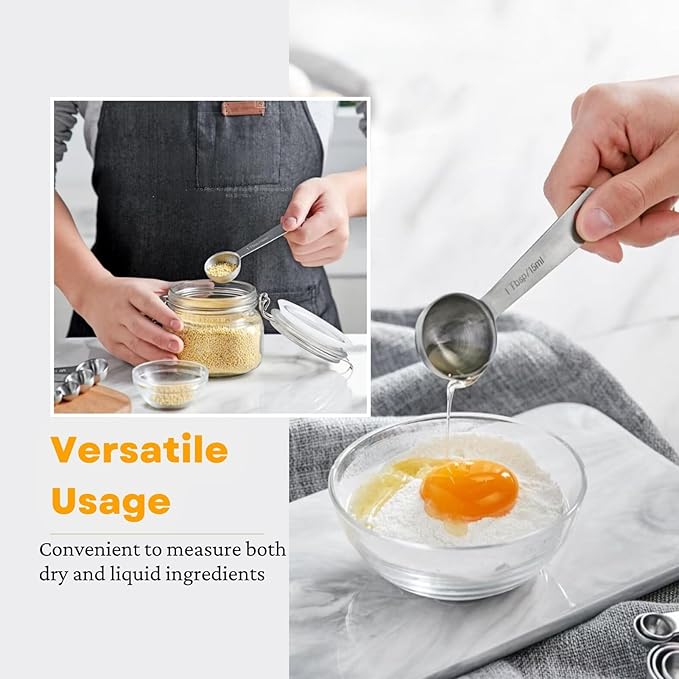 28 Pcs Stainless Steel Measuring Spoons Set with Leveler, Metal Round & Rectangular Spoons plus 2-Pack Mini Spoon Sets for Precise Cooking and Baking, Standard Sizes with Clear Engraved Markings
