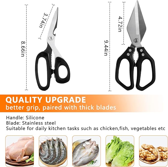 2-Piece Kitchen scissors all purpose heavy duty，Stainless Steel kitchen Shears, sharp utility scissors for cutting chicken, meat，fish, vegetables, and poultry，home kitchen utensils gadgets