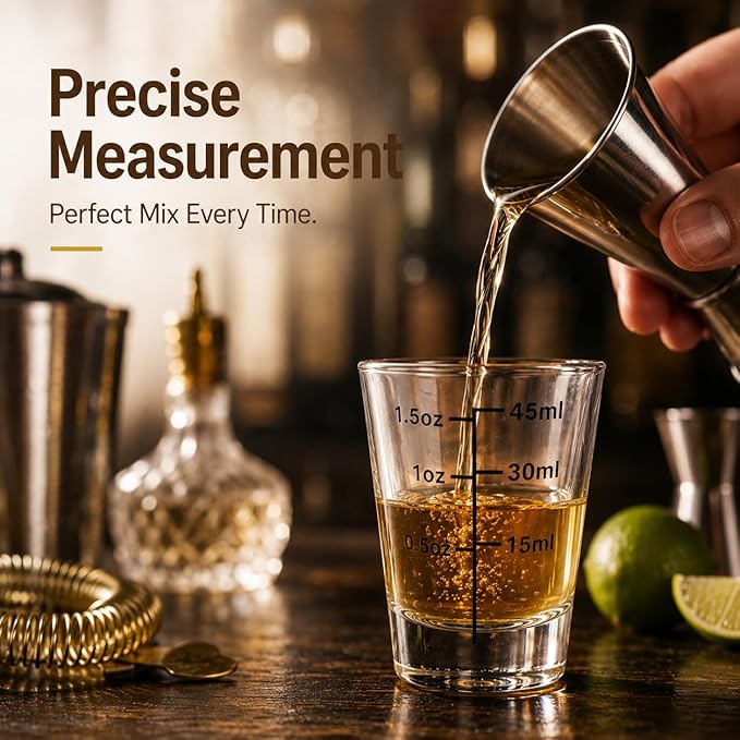 Ruckae Shot Glasses Measuring Cup Set 12 Pack Espresso Shot Glasses Liquid Heavy Glass -Incremental Measurement 1.5oz Shot Glass for Bars and Home Use