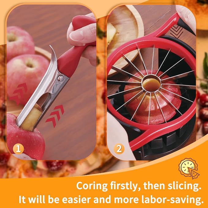 Newness Apple Cutter Slicer, [Upgraded] Cut Apples All The Way Through, [Large Size] 16 Slices HEAVY DUTY Apple and Pear Corer Divider with Base, Stainless Steel Kitchen Tools Fruits Peeler, Wedger…