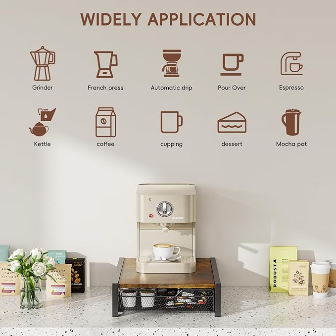 KLM Coffee Pod Holder for Keuring K-Cup,Rustic Brown Counter Storage Organizer with Sliding Drawer,Holds 35 Pods,No Assembly Required.