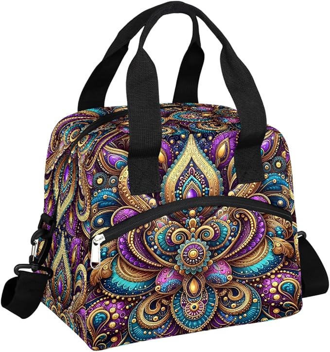 Pardick Ethnic Paisley Boho Insulated Lunch Bag for Women Leakproof Lunch Box Large Cooler Thermal Tote Bag with Shoulder Strap Meal Prep Bags for Work School Office Picnic Teen Girls Adult
