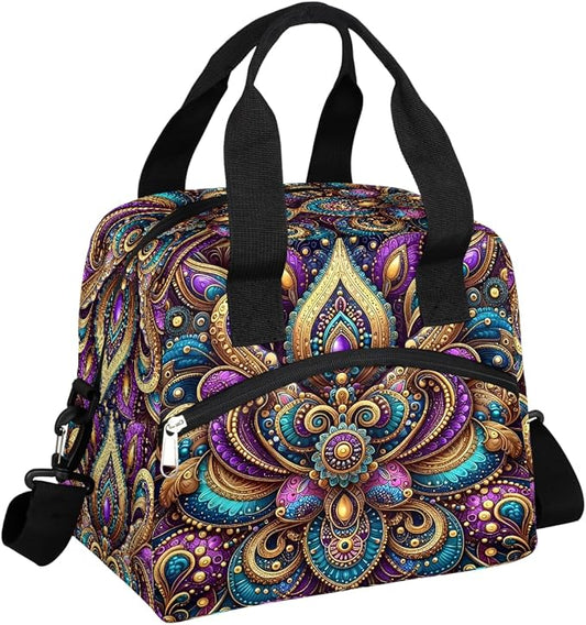 Pardick Ethnic Paisley Boho Insulated Lunch Bag for Women Leakproof Lunch Box Large Cooler Thermal Tote Bag with Shoulder Strap Meal Prep Bags for Work School Office Picnic Teen Girls Adult