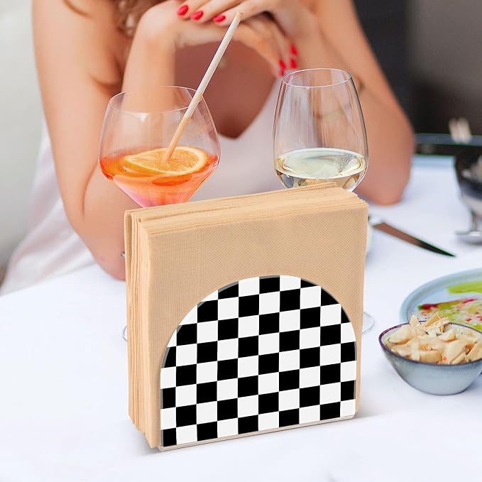 Napkin Holder Acrylic Napkin Holder for Table Kitchen Party Restaurant U Shaped Upright Napkin Dispenser Organizer Checkered Black and White