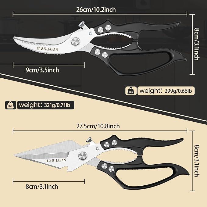 Huusk Heavy Duty Kitchen Scissors Set – All Purpose Japanese Poultry Shears for Chicken, Meat, Fish, Vegetables & Pizza with Ergonomic Non-Slip Black Handle, Gifts for Women Men