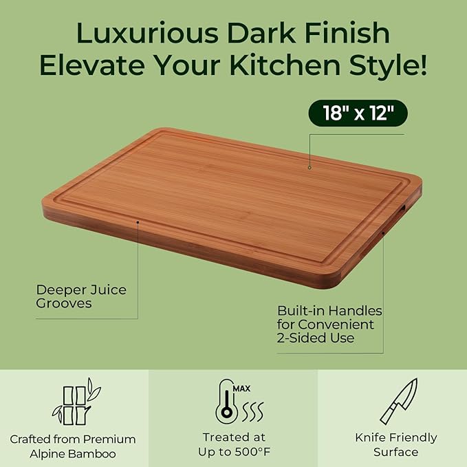Keechee Extra Large Bamboo Cutting Board for Kitchen - 18 Inch Wood XL Cutting Boards with Juice Groove and Handles, Wooden Chopping Board for Meat, Cheese, Fruit & Vegetables (Pre Oiled, Brown)