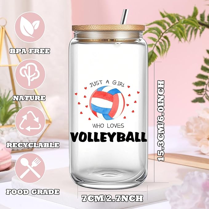 Volleyball Lover Gifts for Women, Volleyball Stuff 16 Oz Ice Coffee Cup with Lid and Straw, Christmas Birthday Gifts Sets for Sports Coaches Players