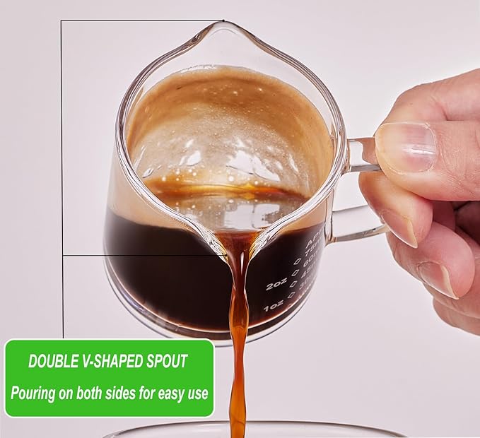 Ackers Espresso cup with Handle, Thickened Bottom and Wall, Double V-Shaped Spout,2.5OZ Milk Frothing Pitcher,75ML Milk Cup with Handle, Espresso Accessory (Pack of 4)