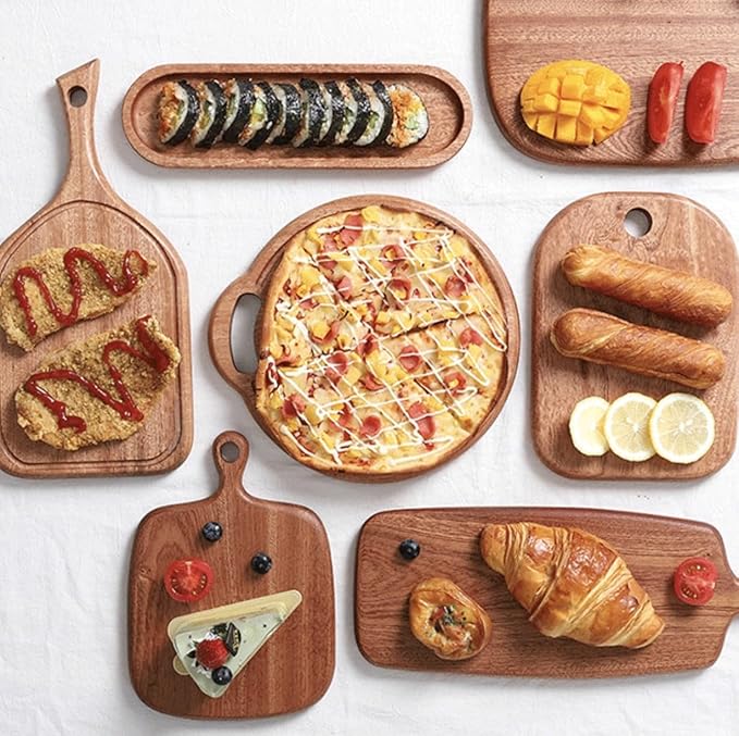 Acacia Wood Serving Board with Handle, Small Size 11" x 8"- Wooden Cutting Chopping Board for Meat, Vegetables, Bread, Charcuterie, Cheese Board - Food Serving Tray for Kitchen Appetizers