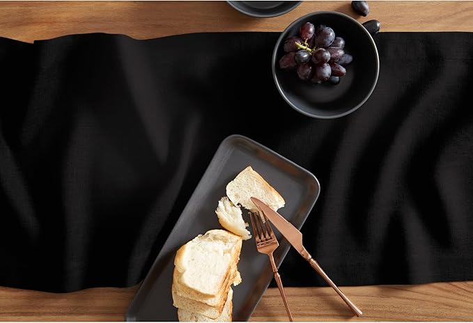 Solino Home 100% Pure Linen Black 48 Inches Table Runner - 14 x 48 Inch for Dining, Coffee Tables, Dressers - Sonoma Collection - Summer, Spring Decor