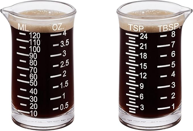 Ackers Shot Glass Etching Scale Measuring Cup 4 Ounce/120ML Liquid Heavy High Espresso Glass Cup,V-Shaped Spout