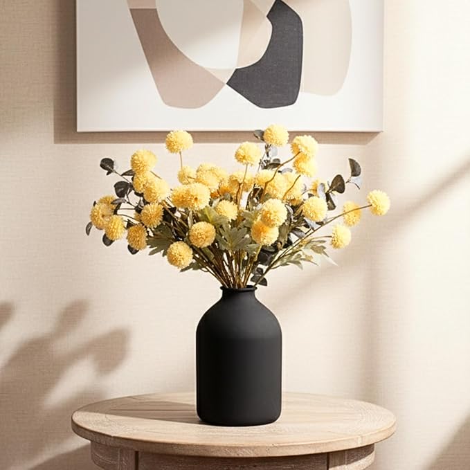 Yellow Flowers Artificial 10 Long Stems Kiku Flower With Eucalyptus, Spring Flowers Decor, Mustard Yellow Decor, Flores Amarillas Artificiales Para Decoracion, Faux Easter Spring Summer Floral Stems
