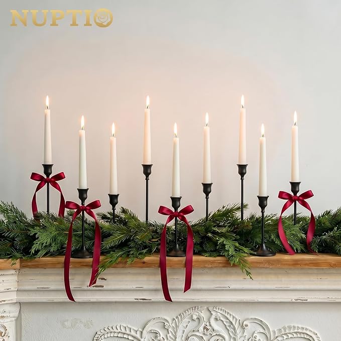 Nuptio Black Candle Holder Candlestick Holders Candle Sticks Holder Tapered Candle Holder Gothic Taper Candle Holders for Halloween Christmas Party Mantel Dinner Home Decoration 2 Sets(6 Pcs)