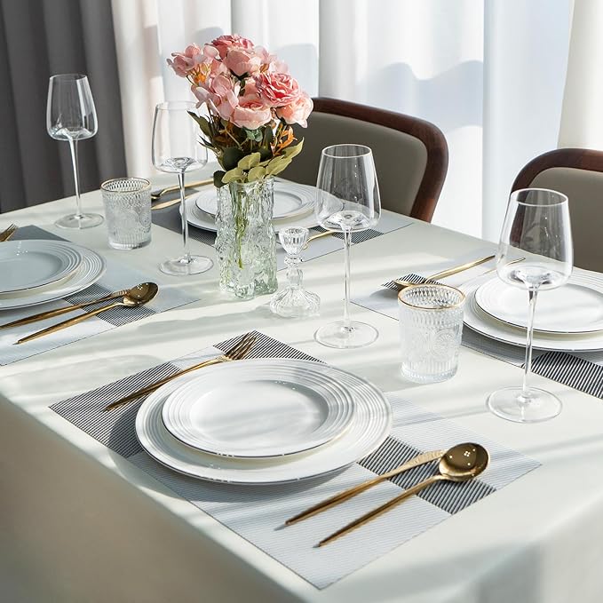 Placemats Set of 4 Vinyl/Plastic Woven Place Mats for Kitchen Table Indoor/Outdoor Washable Placemat Wipeable Dining Table Mats (Silver Cube,4)