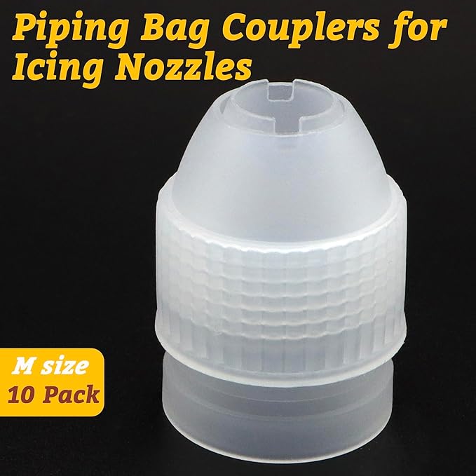 10 Pack Piping Bag Couplers for Icing Nozzles, Medium Couplers for Piping Bags, Transparent - Medium sized