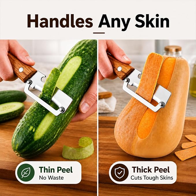 Multifunctional Vegetable Peeler with Wooden Handle, 2-in-1 Stainless Steel Peeler with Built-in Bottle Opener, Ergonomic Peelers for Kitchen, Sharp Vegetable Peeler for Potato, Carrot & Fruit(2)