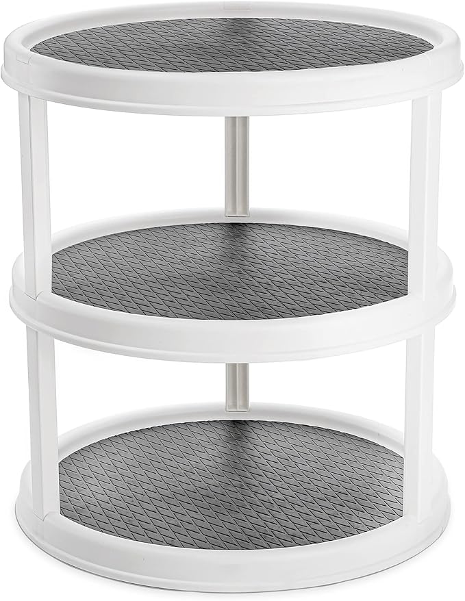 Yesland 3 Tier Lazy Susan Turntable - 12'' Round Tiered Rotating Kitchen Spice Organizer and Non-Skid Organization Storage Container - Tiered Tray for Fruit, Snacks, Cosmetic, Pantry, Bathroom(Grey)