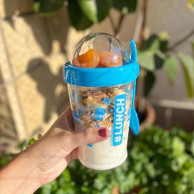 Hakan 15 oz Glass Muesli Container, Cereal Container Storage, Reusable Snack Cup with Lid, Cereal On the Go Cup, Meal Prep Container, Container with Lid for Yogurt, Snack, Fruit, Custard