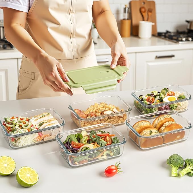 5 Pack 25oz Glass Meal Prep Containers with Air Vent Lids, Borosilicate Glass Food Storage Container with Snap Airtight Lids for Lunch, Food Prep, Microwave, Oven, Freezer & Dishwasher Safe, BPA-Free