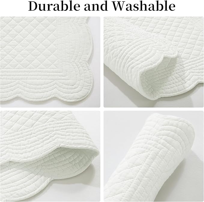 HOMBYS Quilted Placemats Set of 6 Washable-13x18 inches Rectangular Placemats for Kitchen Table-100% Cotton Fabric Rectangular Table Mats, (Cream White)