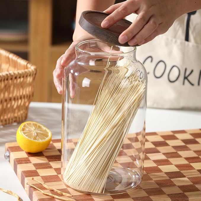 2-Pack Glass Storage Jars with Wooden Lids Single 41 fl oz/1200ml, Glass Canister Set,Airtight Containers for Kitchen Dry Goods, Coffee, Tea, Sugar,Flour ,Candy, Cookie, Pasta