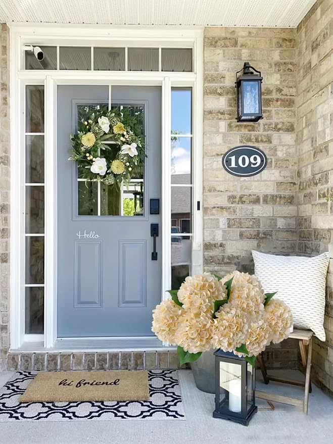 ZYTUYO 5 Pcs Champagne Yellow Silk Hydrangeas Artificial Flower Boho Dried Touch Hydrangeas 20'' Faux for Fall Home Decor Kitchen Living Room Porch Wreath Xmas Wedding Flower Arrangement