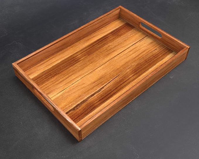 Wooden Teak Tray with Handles - Engraved First Last Names and Established Year