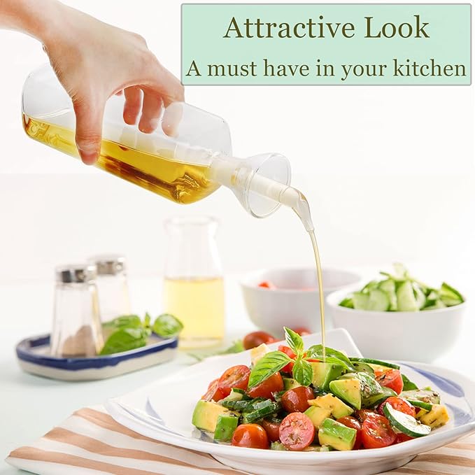 Yesland 2 Pack Olive Oil Bottle - 17 Oz Glass Oil Dispenser Vinegar Cruet - Oil Carafe Decanter with Spout for Kitchen, BBQ, Cooking, Syrup