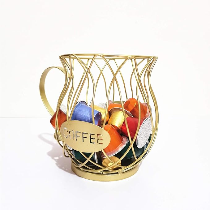 Coffee Pod Holder,Mug Shape Coffee Capsule Storage Basket Organizer for for Coffee Station Bar Decor Restaurant Tea Room Kitchen Countertop (Silver)