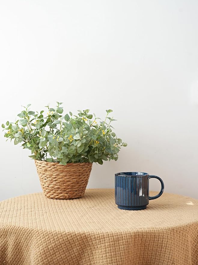 Bosmarlin Stackable Ceramic Coffee Mug Set of 4, 16 Oz, Coffee Cups, Microwave Safe, Unique Reactive Glaze (Prussian Blue, 16 Oz)