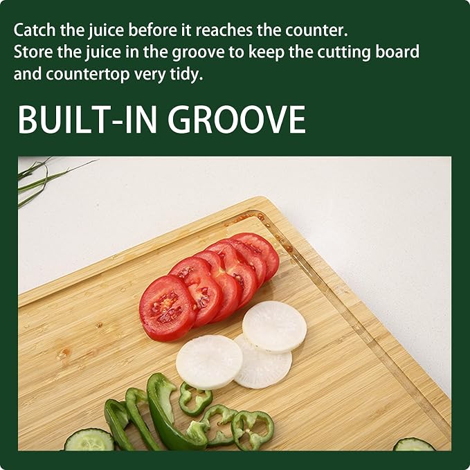 GarveeHome 18 in Large Bamboo Cutting Board, Wood XL Cutting Boards for Kitchen, Organic Wooden Butcher Block and Chopping Board for Meat and Vegetables