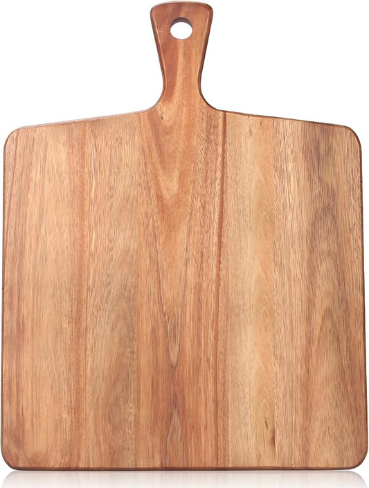 Large Acacia Wood Cutting Board with Handle Wooden Charcuterie Board Kitchen Chopping Block for Meat Cheese Vegetable Bread Fruit Serving Boards Wood Butcher Block Carving Board, 17" X 13"