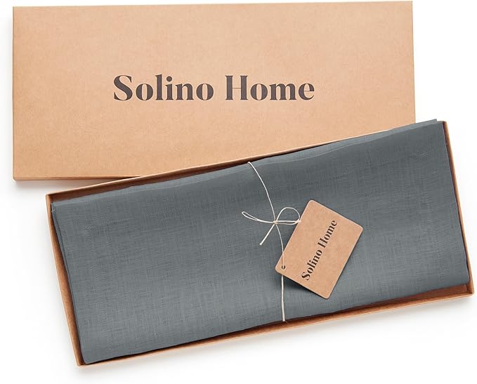 Solino Home Linen Table Runner 120 Inches Long - 100% Pure Linen Dark Grey Dining Table Runner 14 x 120 Inch - Fete