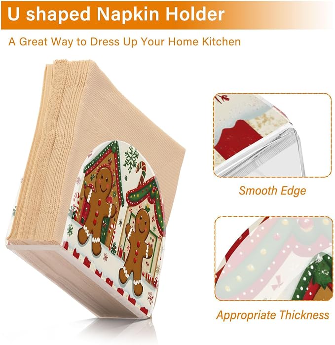 Christmas Gingerbread Napkin Holder for Tables Paper Cocktail Napkin Holders for Kitchen and Dinning, Acrylic Dinner Napkin Dispenser for Restaurant Home Decor Bar Accessories 2 Pack