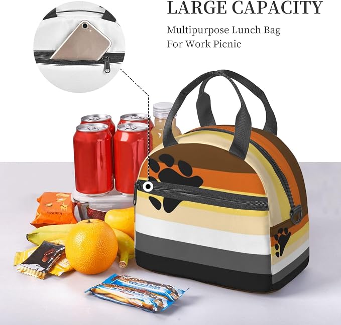 Bear Brotherhood Pride Flag Lunch Box Insulated Lunch Bag Portable Zipper Cooler Tote Bag Adult Bento Box for Women Men Reusable Meal Organizer with Adjustable Strap for Work Picnic Travel