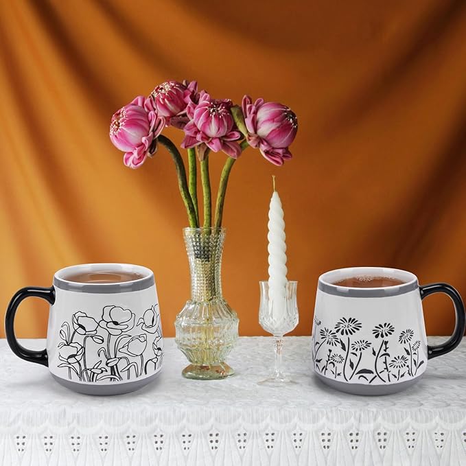 Schliersee 16 OZ Floral Coffee Mugs Set of 4, 16 Ounce Mug, Large Porcelain Mug for Man Woman, Floral Cup for Latte, Tea, Cappuccino, Mocha, Cocoa, Housewarming Wedding Present