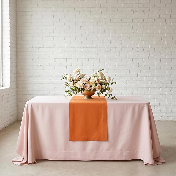 Solino Home Linen Table Runner 72 Inches Long - 100% Pure Linen Persimmon Orange Dining Table Runner 14 x 72 Inch for Spring, Summer - Fete