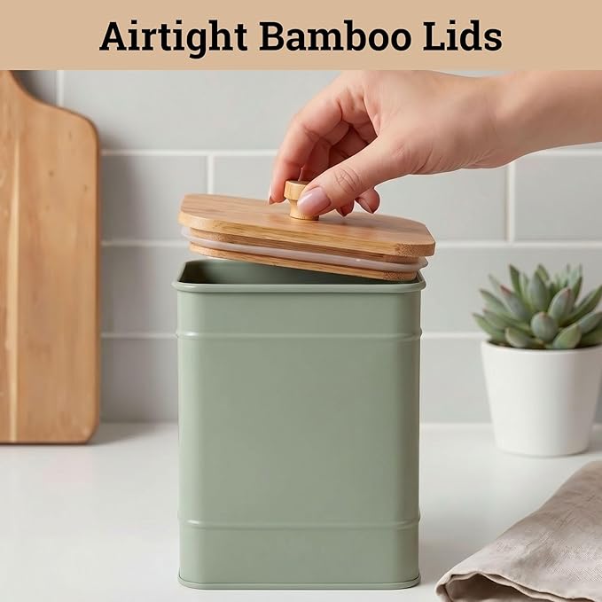 Kitchen Canisters for Countertop Set of 3 with Customizable Chalkboard Labels & Marker Pen - Big Iron Kitchen Canisters with Airtight Lids - Sage Green Canister Set - Flour and Sugar Containers