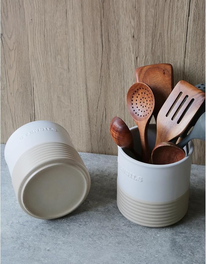 WILDMOS Ceramic Utensil Holder,Farmhouse Kitchen Utensil Holder for Countertop,Large Kitchen Utensil Organizer,Cooking Utensil Crock.