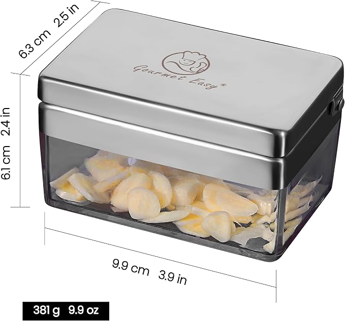 Garlic Chopper, 2-in-1 Slice + Dice, Garlic Press Stainless Steel, Fridge Friendly, Ginger Dicer Air Tight Container, Dishwasher Safe Mini Chopper, Premium Mincer with 5-Year warranty