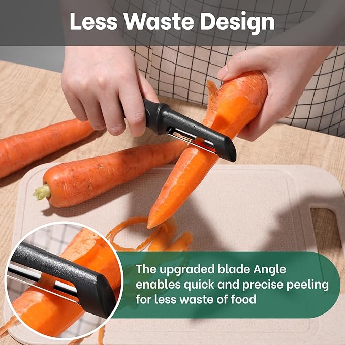 Beneno Swivel Vegetable Peeler, Razor-Sharp Smooth Peeling Potato Peelers with Stainless Steel Blades, Ergonomic Comfort Non-Slip Rubber Handle, Kitchen Peelers with Potato Eye Remover (2, Black)