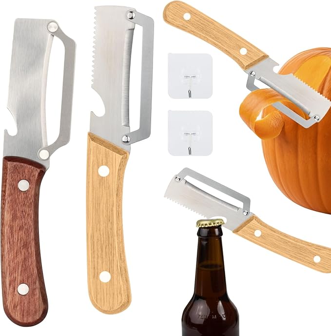 2Pcs Multi-Functional Vegetable Peeler for Kitchen, Premium Vegetable Peeler with Bottle Opener and Wooden Handle,Stainless Steel Blade,Kitchen Peeling Tool for Fruits Potatoes Apples Carrots Zucchini