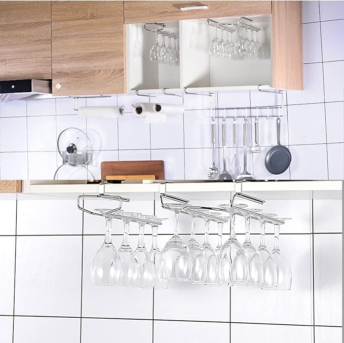 Wine Glass Rack Under Cabinet Metal, Stainless Steel Wire Storage Hanger, Wine Glass Drying Rack, More Convenient To Take And Place, Widen The Mouth Of The Hanging Cup