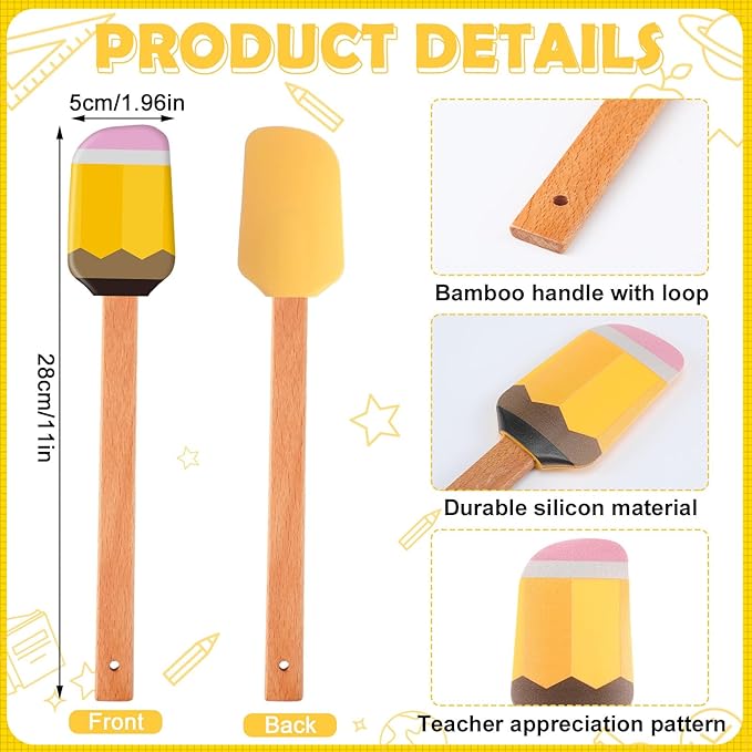 Yaomiao 24 Pcs End of Year Teacher Gifts Appreciation Pot Holders with Silicone Spatula Gifts Set Wooden Handles Pot Holders Thank You Teacher Kitchen Utensils Baking School Party Favor